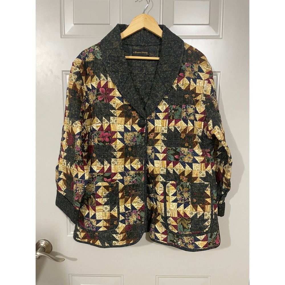 Donna Sharp Quilted‎ Patchwork Jacket Womens Large Multicolor Excellent Floral L